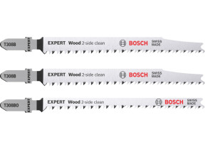 Bosch outillages kit de 3x lames de scie sauteuse expert \'wood 2-side clean\' (pour contreplaqué, panneau d\'ameublement en bois massif, longueur 117 mm, accessoire scie sauteuse) 2608900559