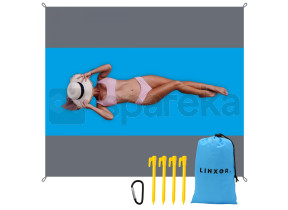 Linxor - tapis de plage anti-sable imperméable 270 x 240 cm - bleu et gris EGK2756