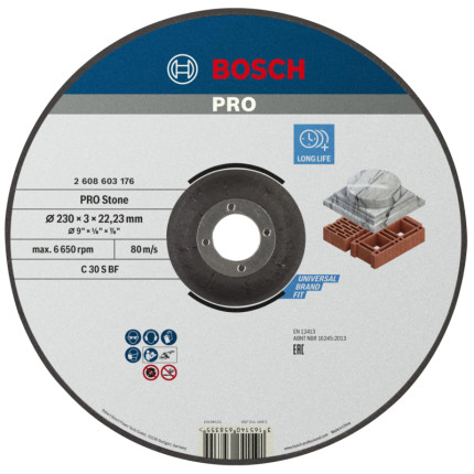 Bosch 1x pro stone longlife cutting disc for large angle grinder and bore 22.23 mm (for hollow brick building block, marble, Ø 230 mm, professional accessory large angle grinder)