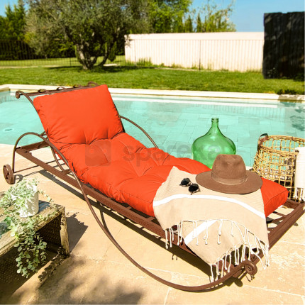 Linxor - coussin matelassé pour bain de soleil, transat - 185 x 60 cm - orange-3