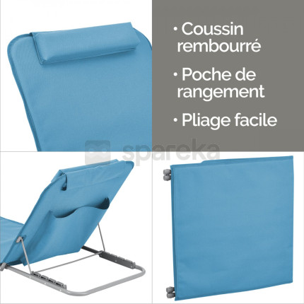 Linxor - matelas, transat, tapis de plage avec dossier inclinable et sac de transport - bleu-3