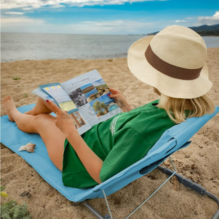 Linxor - matelas, transat, tapis de plage avec dossier inclinable et sac de transport - bleu-4