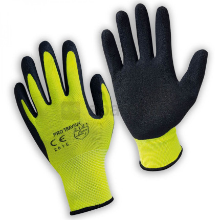 Linxor - paire de gants de protection pro travaux en polyamide et mousse de latex - taille 9 - l - jaune