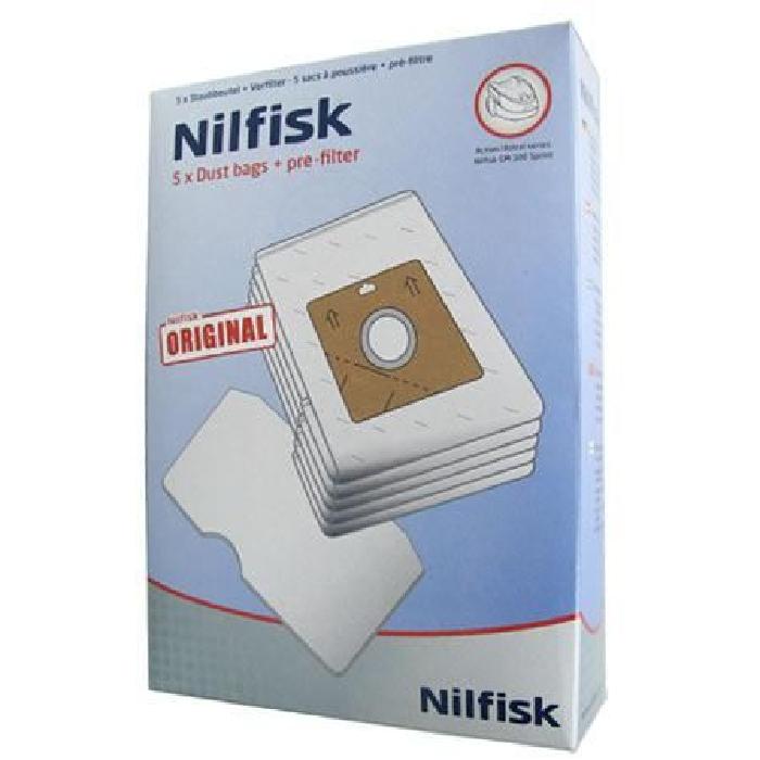 Nilfisk sacs action plus (x5)+prÉ-filtre 30050002 pour aspirateur nilfisk gm sprint100