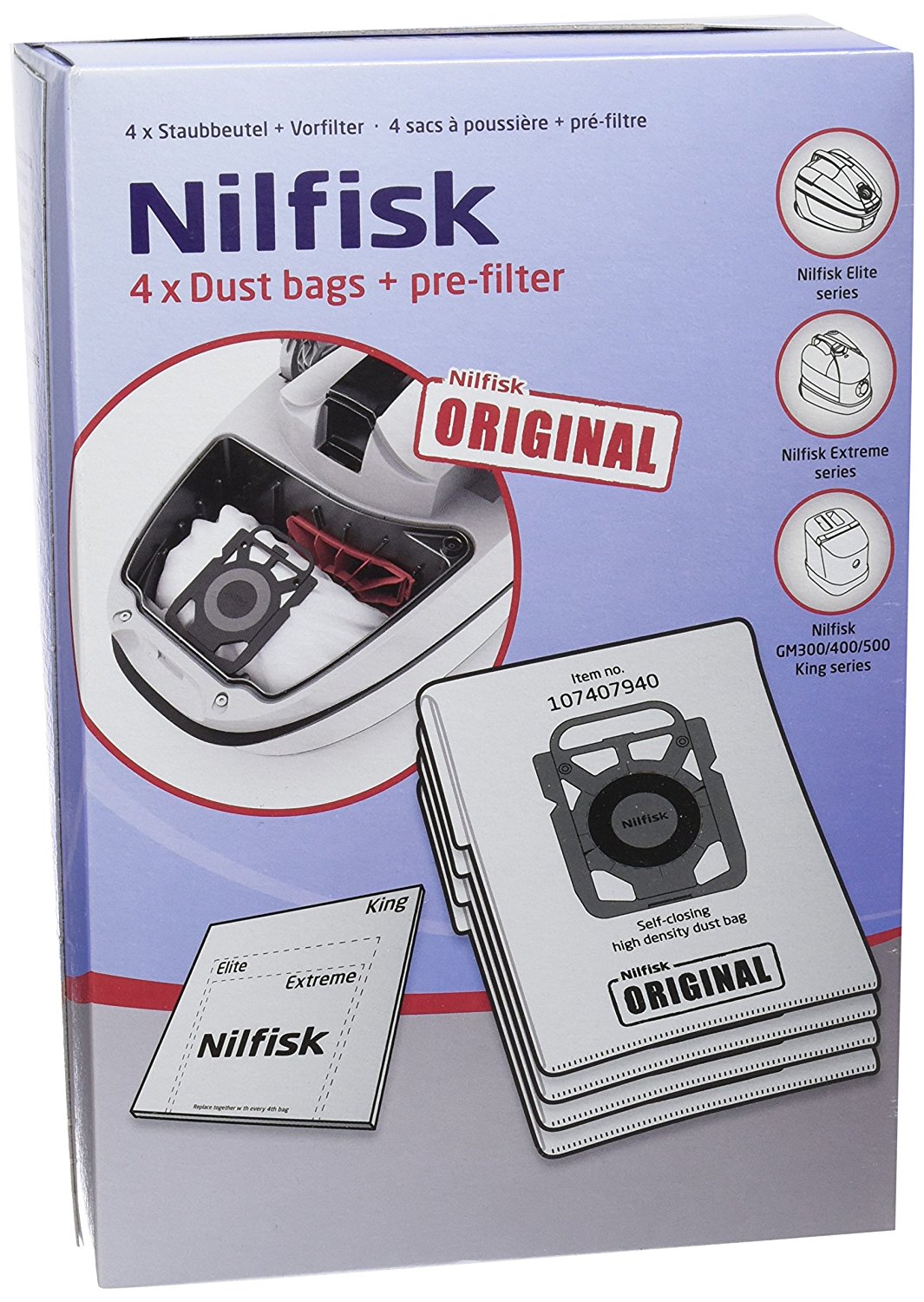 Hoover boite de 4 sacs avec pre-filtre 107407940 pour aspirateur hoover z1030s 902995501